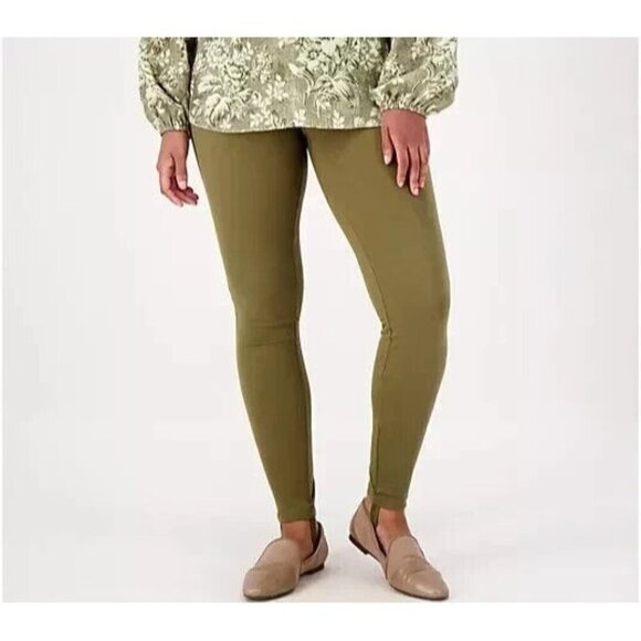 Isaac Mizrahi Live! 24/7 Stretch Knit Stirrup Leggings Dried Sage 2X A520457 - Picture 1 of 1
